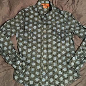 Tory Burch Blue Print Button Front Top Blouse 12